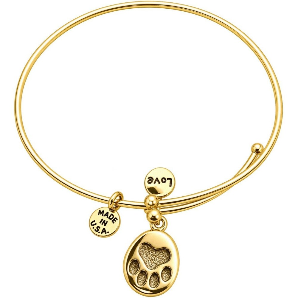 Gold tone Expandable Paw Print Charm Bracelet Love Made in USA Adjustable